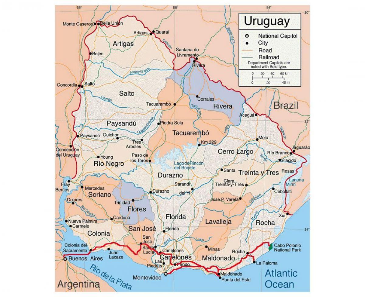 Mapa do Uruguay com citie