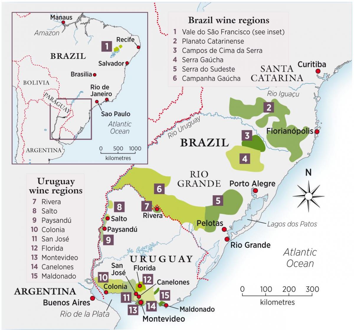 Mapa do Uruguai vinho